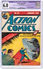 "ACTION COMICS" #20 JANUARY 1940 CGC RESTORED 6.0 MODERATE (B-3) FINE.