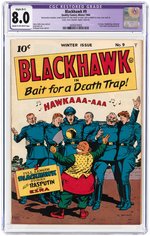 "BLACKHAWK" #9 WINTER 1944 RESTORED CGC 8.0 SLIGHT (B-1) VF.