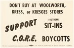 "SUPPORT CORE DON'T BUY AT WOOLWORTH, KRESS OR KRESGES STORES" FLYER.