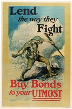 "LEND THE WAY THEY FIGHT BUY BONDS TO YOUR UTMOST" WWI LINEN-MOUNTED POSTER.