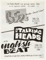 B-52's, THE TALKING HEADS, THE ENGLISH BEAT & NEW ORDER SAN FRANCISCO, CALIFORNIA CONCERT FLYER TRIO