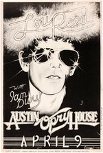 "LOU REED WITH IAN DURY" 1978 AUSTIN OPRY HOUSE CONCERT POSTER ARTIST SIGNED.