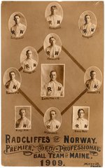 C. 1909 RADCLIFFES OF NORWAY, ME BASEBALL TEAM REAL PHOTO POSTCARD.