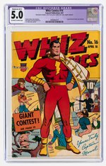 "WHIZ COMICS" #16 APRIL 1941 CGC RESTORED 5.0 MODERATE (B-3) VG/FINE.