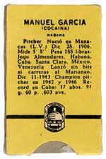 LATE 1940s PELOTEROS CUBAN BASEBALL MATCHBOX PANELS W/COCAINA GARCIA.