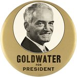 GOLDWATER FOR PRESIDENT 9" BUTTON WITH CURL NAMING PITTSBURGH MAKER A.G. TRIMBLE.