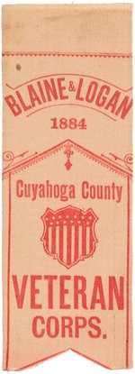 "BLAINE & LOGAN 1884 CUYAHOGA COUNTY VETERANS CORPS" RIBBON.