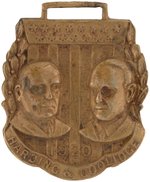 "HARDING & COOLIDGE 1920" BRASS WATCH FOB WITH HIGHLY EMBOSSED JUGATE BUSTS.