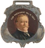 "FOR PRESIDENT WM. H. TAFT" COLORFUL CELLO ON SHIELD WATCH FOB.