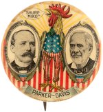 "PARKER-DAVIS / SURE MIKE" JUGATE WITH DEMOCRATIC  ROOSTER IN UNCLE SAM OUTFIT.