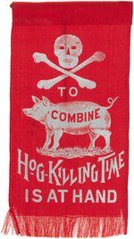 PENNSYLVANIA 1895 REBUS RIBBON (DEATH TO HOG COMBINE)  REFERS TO REPUBLICAN PARTY IN-FIGHTING.