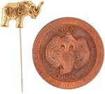 EISENHOWER "IKE" ELEPHANT STICK PIN AND "I STILL LIKE IKE" COIN.