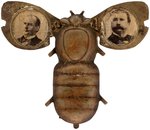 McKINLEY & HOBART JUGATE PHOTOS ON WINGS OF MECHANICAL 1896 GOLDBUG PIN.