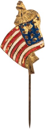 LINCOLN 1864 PATRIOTIC BRASS SHELL FLAG WITH LIBERTY CAP STICKPIN HAKE #3158.