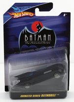 "1966 TV SERIES BATMOBILE" 1:18 SCALE AND "ANIMATED SERIES BATMOBILE" 1:50 SCALE BY HOT WHEELS.