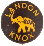 "LANDON KNOX" 1936 "GOP" ELEPHANT BUTTON.