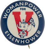 "WOMAN POWER FOR EISENHOWER" SMALL ELEPHANT BUTTON.