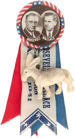 ROOSEVELT & WALLACE JUGATE BUTTON HAKE #14 WITH INAUGURAL RIBBON & DONKEY.