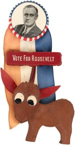 "VOTE FOR ROOSEVELT" LEATHER DONKEY AND PORTRAIT BUTTON HAKE #73.