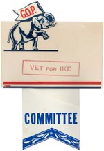 "VET FOR IKE" DIE CUT "GOP" ELEPHANT BADGE WITH "COMMITTEE" RIBBON.