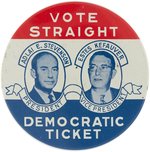 STEVENSON & KEFAUVER "VOTE STRAIGHT DEMOCRATIC TICKET" LITHO JUGATE BUTTON.