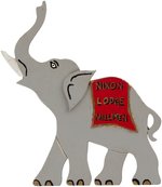 "NIXON LODGE MILLIKEN" LARGE HAND PAINTED DIE CUT ELEPHANT PIN BACK BADGE.