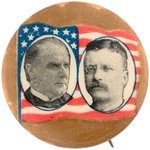 McKINLEY & ROOSEVELT AMERICAN FLAG MOTIF JUGATE BUTTON.