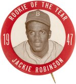 1947 HISTORIC JACKIE ROBINSON (HOF) "ROOKIE OF THE YEAR" BUTTON.