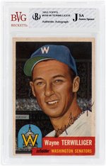 1953 TOPPS WAYNE TERWILLIGER #159 SIGNED BECKETT AUTHENTIC AUTOGRAPH.