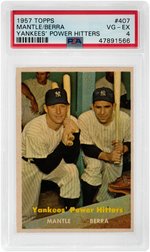 1957 TOPPS MICKEY MANTLE - YOGI BERRA (HOF) YANKEES' POWER HITTERS PSA VG-EX 4.