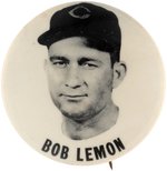 1950s BOB LEMON (HOF) PM10 REAL PHOTO STADIUM BUTTON.