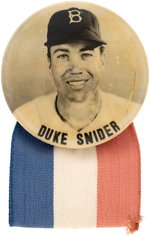 1950s DUKE SNIDER (HOF) PM10 REAL PHOTO STADIUM BUTTON WITH RIBBON.