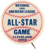 1954 "NATIONAL AND AMERICAN LEAGUE ALL-STAR GAME CLEVELAND OHIO" BUTTON.