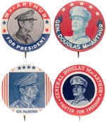 FOUR SCARCE GENERAL MacARTHUR BUTTONS INCLUDING TWO FOR PRESIDENT.