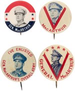 GENERAL MacARTHUR FOUR SMALL SCARCE BUTTONS INCLUDING "OVERALL ARMY".