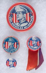 GENERAL MacARTHUR FOUR SIMILAR DESIGN BUTTONS WITH RARE 1.5" AND 7/8" SIZES.