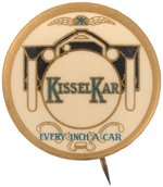 HIGHLY STYLIZED AND RARE BUTTON FOR "KISSEL KAR/EVERY INCH A CAR" C. 1907.