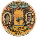 AYP 1905 EXPO ELABORATE, COLORFUL & RARE BUTTON PICTURING LEWIS & CLARK & GATEWAY TO ORIENT.