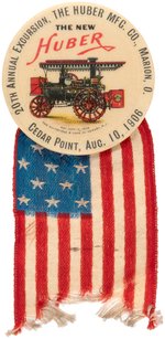 HUBER STEAM TRACTOR EMPLOYEES BUTTON FOR 1906 OUTING TO CEDAR POINT, OHIO.