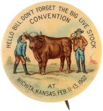 WICHITA 1902 LIVE STOCK CONVENTION W/CATTLEMEN USING STEER'S EAR AND TAIL AS TELEPHONE.