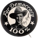 "ROY ROGERS FOR DEMOCRACY 100%" 1942 FROM MOVIE COWBOYS SERIES W/FREIHOFER'S BREAD BACK PAPER.