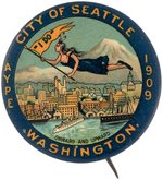 ALASKA-YUKON-PACIFIC EXPOSITION 1909 LARGE VERSION 1.75" SEATTLE" I DO" FLYING INDIAN BUTTON.