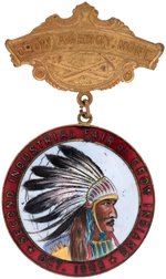 "CROW AGENCY, MONT./SECOND INDUSTRIAL FAIR OF CROW INDIANS/OCT. 1906" OUTSTANDING ENAMEL BADGE.