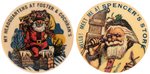 SANTA IN CHIMNEY AND ON WALL TELEPHONE PAIR OF BUTTONS BY KEYSTONE BADGE C. 1910.