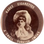 POCKET MIRROR FOR "KADEE CIGARETTES /A SWELL TURKISH SMOKE" WITH RISQUE METAMORPHIC IMAGE.