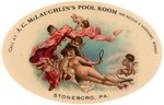 POCKET MIRROR FOR PENNSYLVANIA POOL ROOM WITH SCENE OF WOMAN AND SIX CHERUBS.