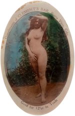 TINTED OVAL REAL PHOTO NUDE COLORADO BAR POCKET MIRROR "GOOD FOR 12 1/2¢ IN TRADE".