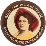 TINTED REAL PHOTO POCKET MIRROR MONTANA "CIGAR & NEWS" "GOOD FOR 12 1/2¢ IN TRADE".