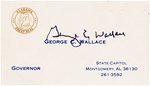 GEORGE WALLACE SIGNED GOVERNOR OF ALABAMA BUSINESS CARD.