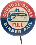 "COOLIDGE DAWES FULL DINNER PAIL" LITHO BUTTON HAKE #59.